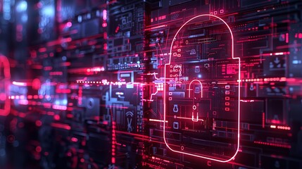 Obraz premium A digital concept of secure online banking with a padlock and digital symbols.