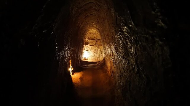 Indoor Cu Chi tunnel, historic underground dugout of Vietnamese war, famous destination sites for Ho Chi Minh city travel