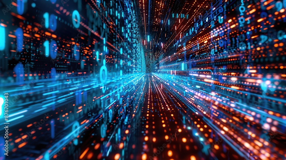 Poster binary code data stream through cyberspace