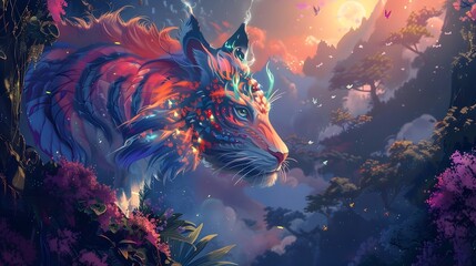 Mystical Wolf Spirit in Enchanted Fantasy Forest Landscape