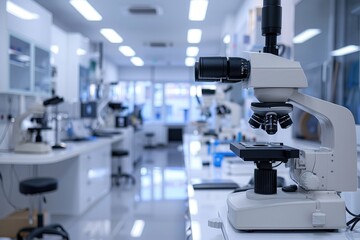 Modern laboratory with advanced microscopes and scientific equipment, ideal for research and experimentation.