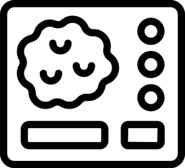Line icon of a microscope displaying bacteria, representing microbiology research and analysis