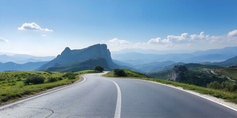 Scenic Mountain Road in Kalabaka, Meteora, Greece under a Clear Sky. Concept Travel Photography, Landscape Shots, Greek Destinations, Sunny Days, Inspiring Views