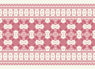 Cross Stitch Embroidery. Ethnic Patterns. Native Style. Traditional Design for Texture, Textile, Fabric, Clothing, Knitwear, Print. Geometric Pixel Horizontal.