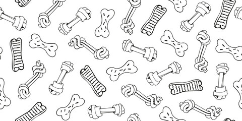 Vector pattern of Bones for Dogs in doodle style. Seamless image of Pet Food.