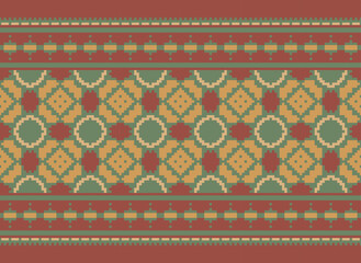 Cross Stitch Embroidery. Ethnic Patterns. Native Style. Traditional Design for Texture, Textile, Fabric, Clothing, Knitwear, Print. Geometric Pixel Horizontal.
