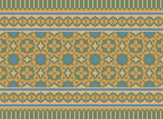 Cross Stitch Embroidery. Ethnic Patterns. Native Style. Traditional Design for Texture, Textile, Fabric, Clothing, Knitwear, Print. Geometric Pixel Horizontal.