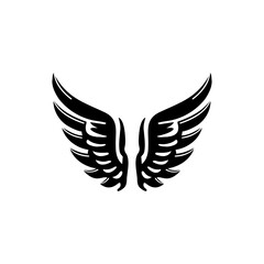 Hand drawn wing design, angel symbol on white background