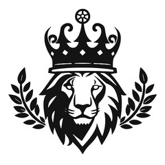 a vector logo of a lion king, featuring a lion's head with a crown