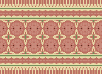 Cross Stitch Embroidery. Ethnic Patterns. Native Style. Traditional Design for Texture, Textile, Fabric, Clothing, Knitwear, Print. Geometric Pixel Horizontal.