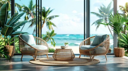 Obraz premium Background featuring a sunny beach resort with modern architecture, designed for relaxation and outdoor enjoyment.