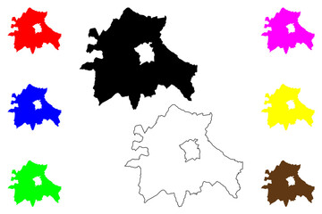 South Cambridgeshire Non-metropolitan district (United Kingdom of Great Britain and Northern Ireland, ceremonial county Cambridgeshire or Cambs, England) map vector illustration, scribble sketch map