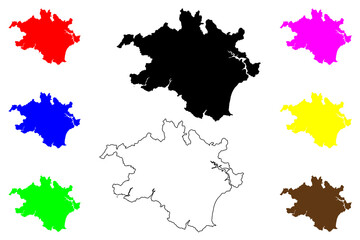 South Hams local government district (United Kingdom of Great Britain and Northern Ireland, ceremonial county Devon or Devonshire, England) map vector illustration, scribble sketch map