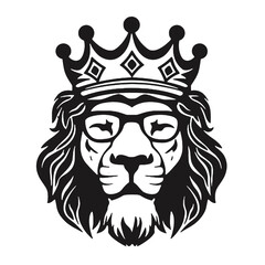 a vector logo of a lion king, featuring a lion's head with a crown