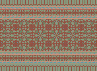 Cross Stitch Embroidery. Ethnic Patterns. Native Style. Traditional Design for Texture, Textile, Fabric, Clothing, Knitwear, Print. Geometric Pixel Horizontal.
