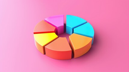Obraz premium Vibrant Business Analysis Concept with Wooden Blocks and Circular Graph on Pink Background