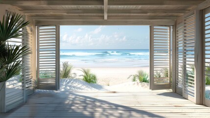 background: A sunny beach resort wallpaper evoking relaxation and vacation vibes, perfect for a modern sunroom.