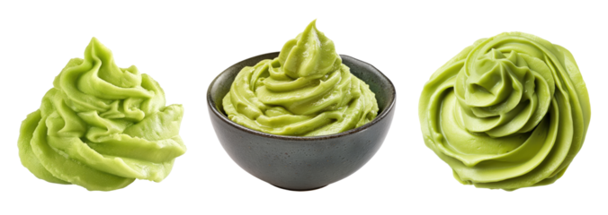 Wasabi sauces isolated on transparent background, top view