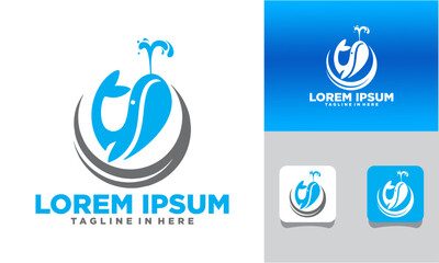 icon set logo beluga with water