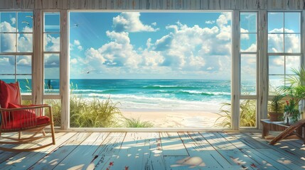 Fototapeta premium background: A sunny beach resort wallpaper evoking relaxation and vacation vibes, perfect for a modern sunroom.