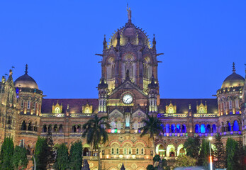 Fototapeta premium Chhatrapati Shivaji Terminus (CST) is a UNESCO World Heritage Site and an historic railway station in Mumbai, India.