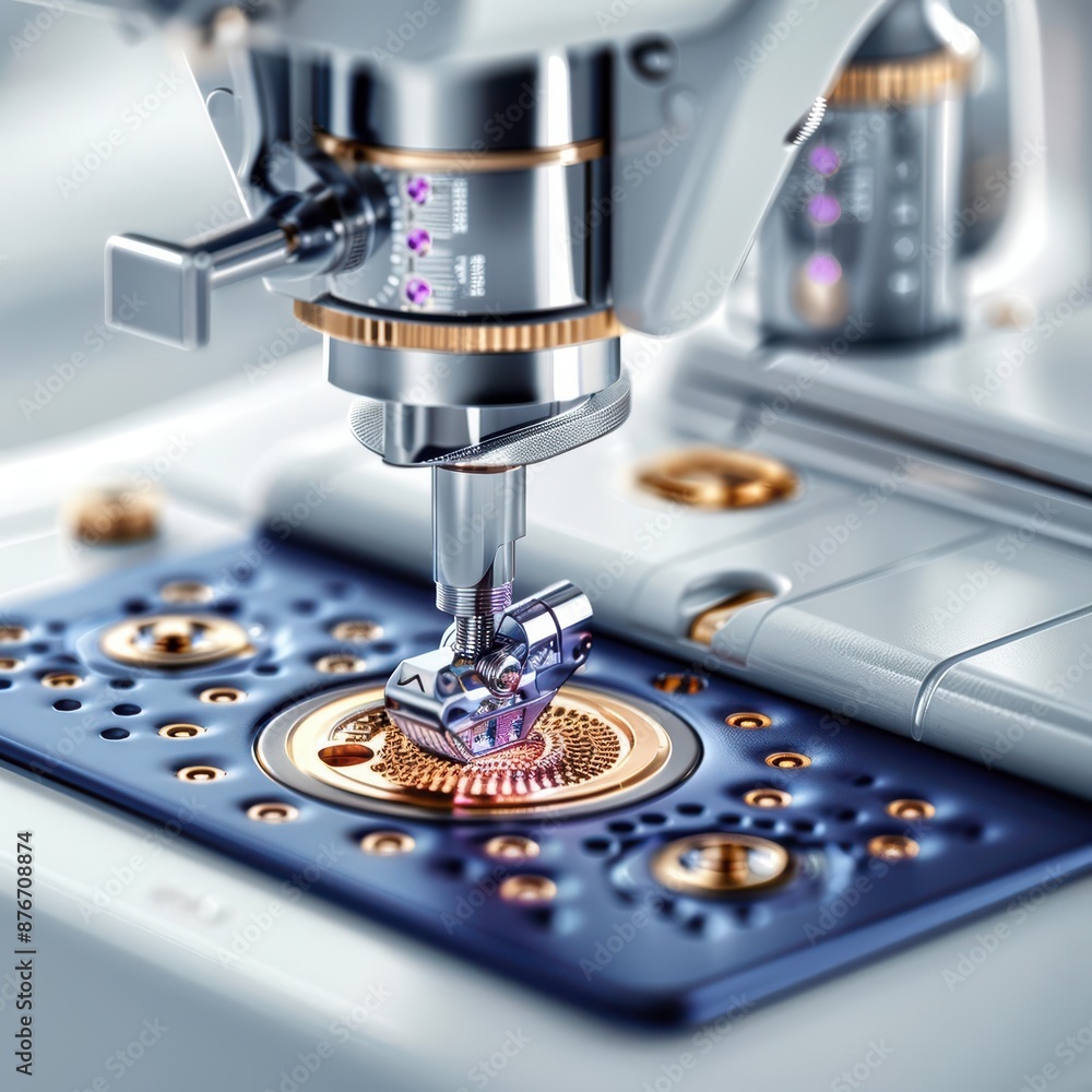 Poster close-up of a precision cnc machine working on intricate components with detailed metal and gear ass