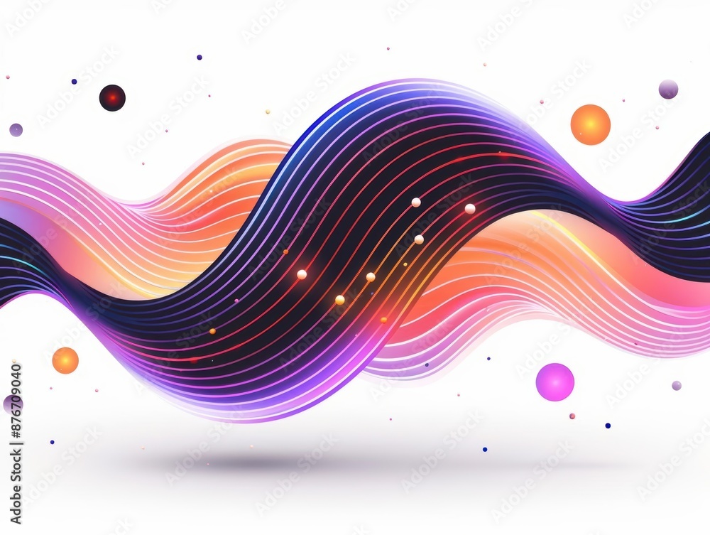 Poster colorful abstract wave with vibrant lines and flowing particles on a smooth gradient background, per