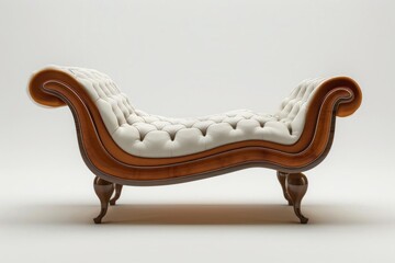 Elegant white tufted chaise lounge with wooden frame and legs.