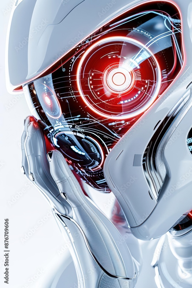 Poster futuristic robot with advanced technology design, displaying intricate mechanical details and an ill