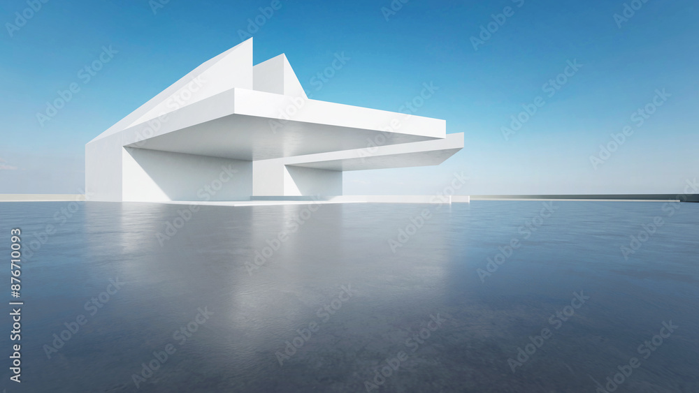 Poster  3d render of abstract modern architecture with empty concrete floor, car presentation background.