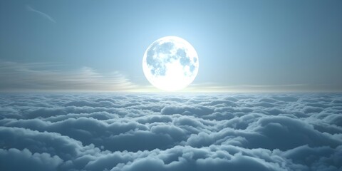 Obraz premium Infinite Clouds Looping 3D Image of a Shining Moon in Flight. Concept Space Travel, Moon Exploration, 3D Animation, Infinite Loop, Stunning Visual