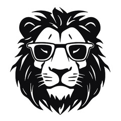  lion head with glasses Silhouette isolated on white background