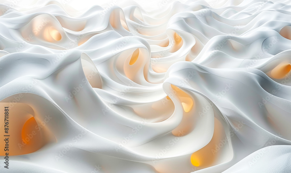 Aufkleber flowing white abstract 3d background with soft curves and golden light accents for elegant design co