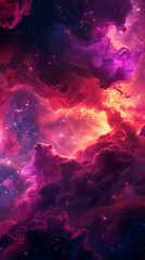 Stunning Atmospheric Galaxy Panorama with Contemporary Pink and Purple Nebula Clouds, Vibrant Space Wallpaper for Mood Enhancement and Cosmic Inspiration