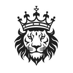 LION king with a crown black silhouette logo svg vector, Lion icon illustration