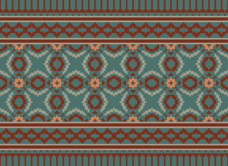 Pixel ethnic oriental pattern traditional design for clothing fabric textile Aztec African Indonesian Indian seamless pattern. Cross Stitch embroidery seamless.
