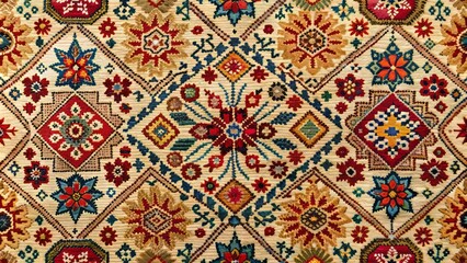 Colorful Central Asian Suzani Fabric With Traditional Uzbek Pattern For Clothing And Home Decor