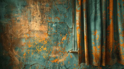 Background: Rusty metal equipment and weathered plumbing pipes create a vintage, grunge atmosphere in the old kitchen, adding a rustic charm to the home's interior.