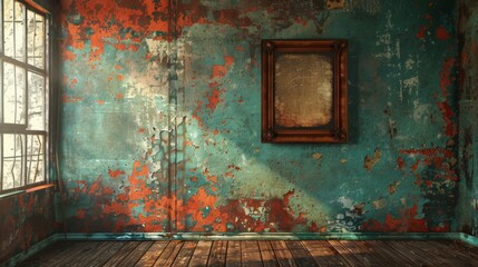 Background: Rusty metal equipment and weathered plumbing pipes create a vintage, grunge atmosphere in the old kitchen, adding a rustic charm to the home's interior.