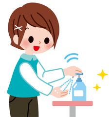 手を消毒する子供