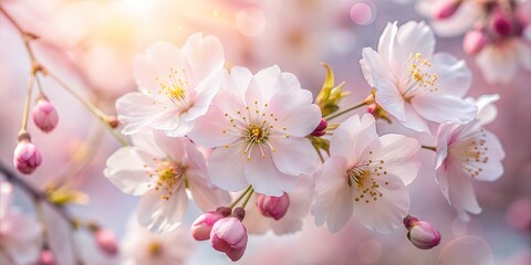 Fototapeta premium Close-Up Image of Delicate Cherry Blossoms with a Blurred Background