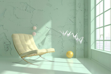 Minimalist Room in Green with Origami Birds