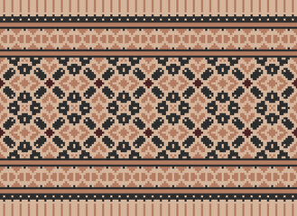 Pixel ethnic oriental pattern traditional design for clothing fabric textile Aztec African Indonesian Indian seamless pattern. Cross Stitch embroidery seamless.