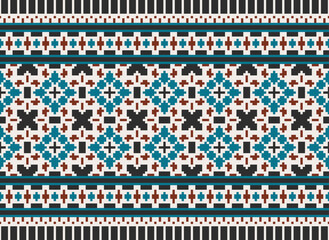 Embroidery Cross Stitch. Ethnic Patterns. Pixel Horizontal Seamless Vector. Geometric Ethnic Indian pattern. Native Ethnic pattern. Cross Stitch Border.
