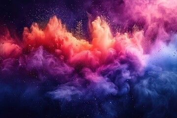 Fototapeta premium Rainbow Color Powder Explosion on White Background - Abstract Paint Splash Burst for Holi Party and Wallpapers