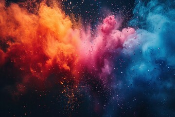 Fototapeta premium Rainbow Color Powder Explosion on White Background - Abstract Paint Splash Burst for Holi Party and Wallpapers