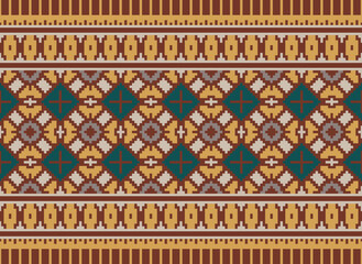 Embroidery Cross Stitch. Ethnic Patterns. Pixel Horizontal Seamless Vector. Geometric Ethnic Indian pattern. Native Ethnic pattern. Cross Stitch Border.
