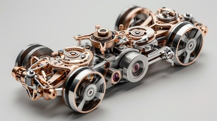 Precision-engineered mechanical system, highlighting intricate dynamics and motion, meticulously designed components in a harmonious assembly