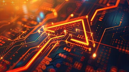 Startup concept. Up arrow. Abstract circuit lines Futuristic technology digital hi tech background 