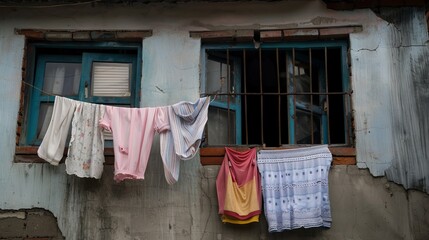 An impoverished family in a run-down residence, showcasing the scarcity of resources and the daily challenges of surviving destitution